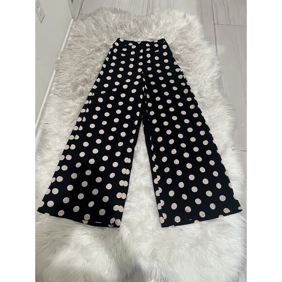 DO+BE Women’s Wide Leg Size Small Ankle Length Polka Dot White And Black - Picture 6 of 10